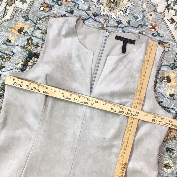 BCBGMaxAzria ‘Adelene’ Faux Suede V Neck Back Zip Sleeveless Ruffle Hem Lined - Picture 6 of 9